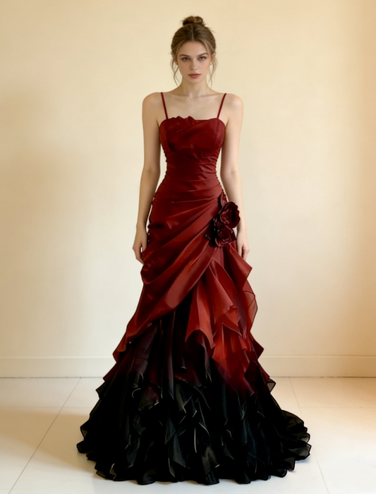 Charming Prom Dress Ombre Spaghetti Straps Pleated Formal Gala Gown Evening Dress Birthday Party Dress D5082