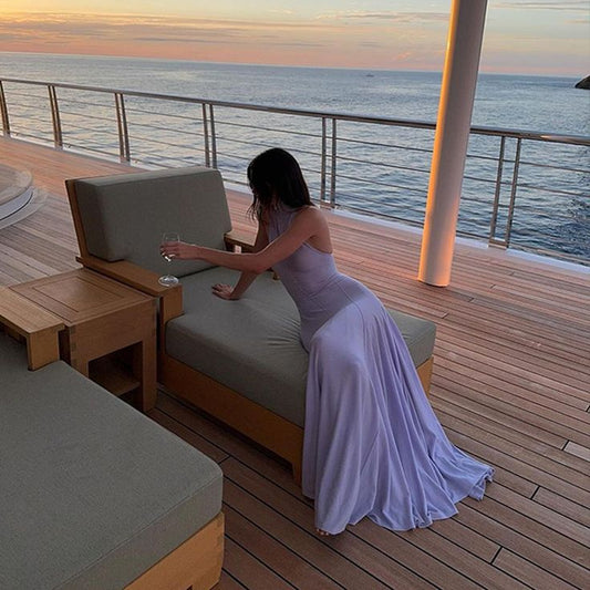 Elegantes lila Träger A-Linie langes Partykleid Geburtstagsoutfits, D182