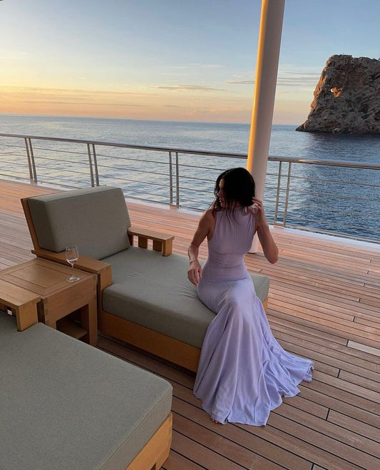 Elegantes lila Träger A-Linie langes Partykleid Geburtstagsoutfits, D182