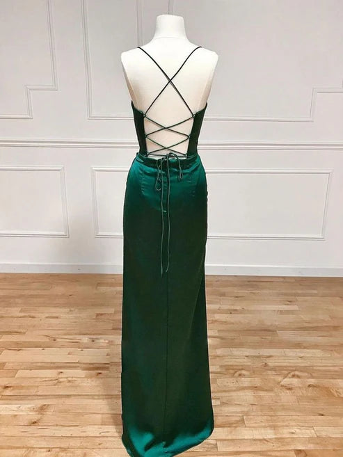 Robe de bal longue fourreau vert sauge à bretelles, tenue simple pour les occasions spéciales, D125