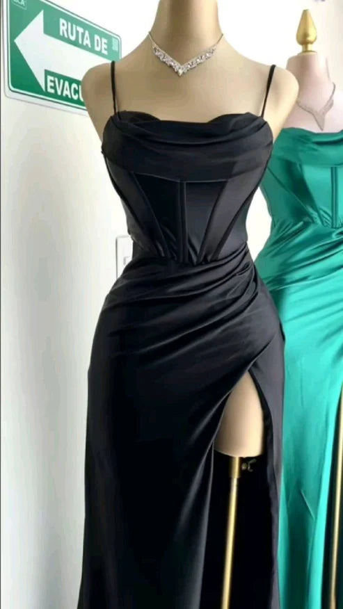 Robe de bal longue fourreau vert sauge à bretelles, tenue simple pour les occasions spéciales, D125