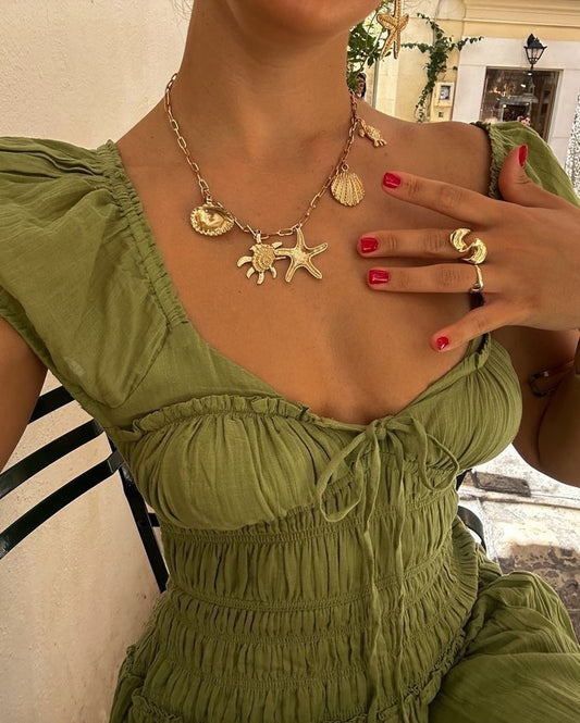 Robe de soirée trapèze verte en mousseline de soie, dos nu, tenue de vacances tendance, D155