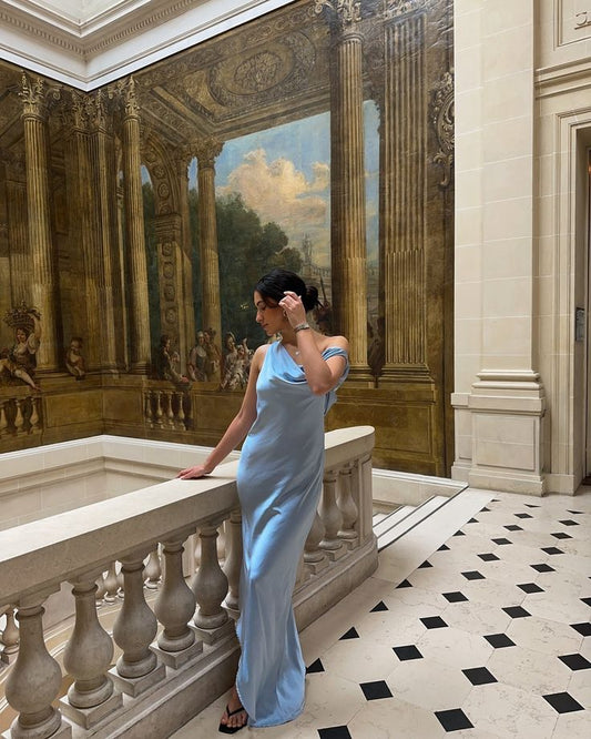 Blaues schulterfreies, rückenfreies Etuikleid, langes Partykleid, formelles Abendkleid, D300