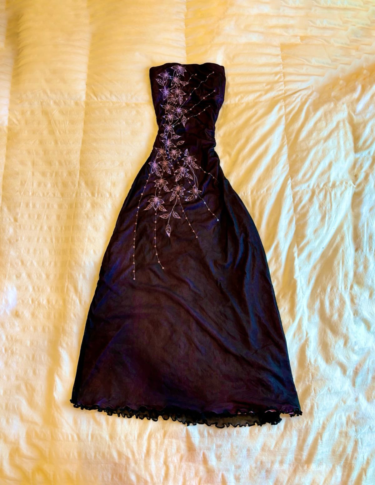 Dark Purple Strapless Embroidery Vintage Long Evening Party Dress, D309