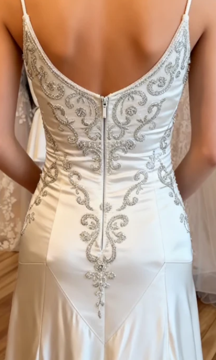 Robe de mariée longue à bretelles spaghetti et perles, nouvelle collection, D775
