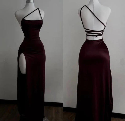 Burgunderrotes rückenfreies Meerjungfrau-Abendkleid, sexy Ballkleid, D89