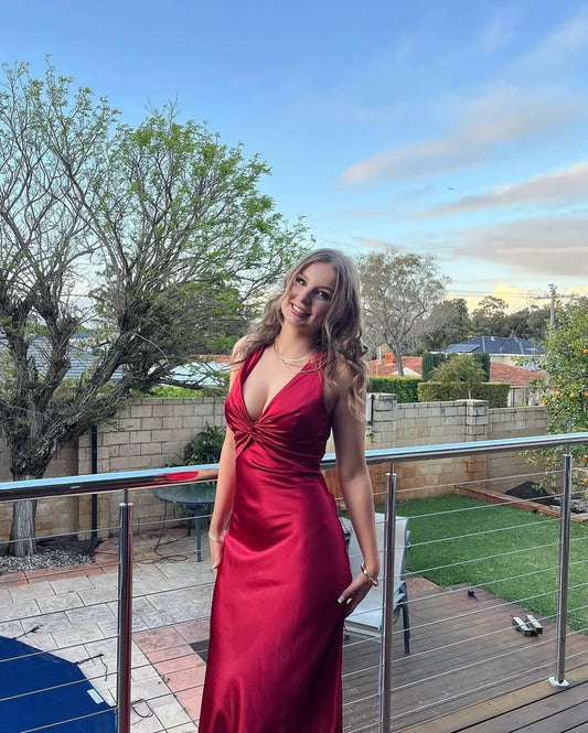 Robe de soirée longue et sexy style sirène rouge vin, D95