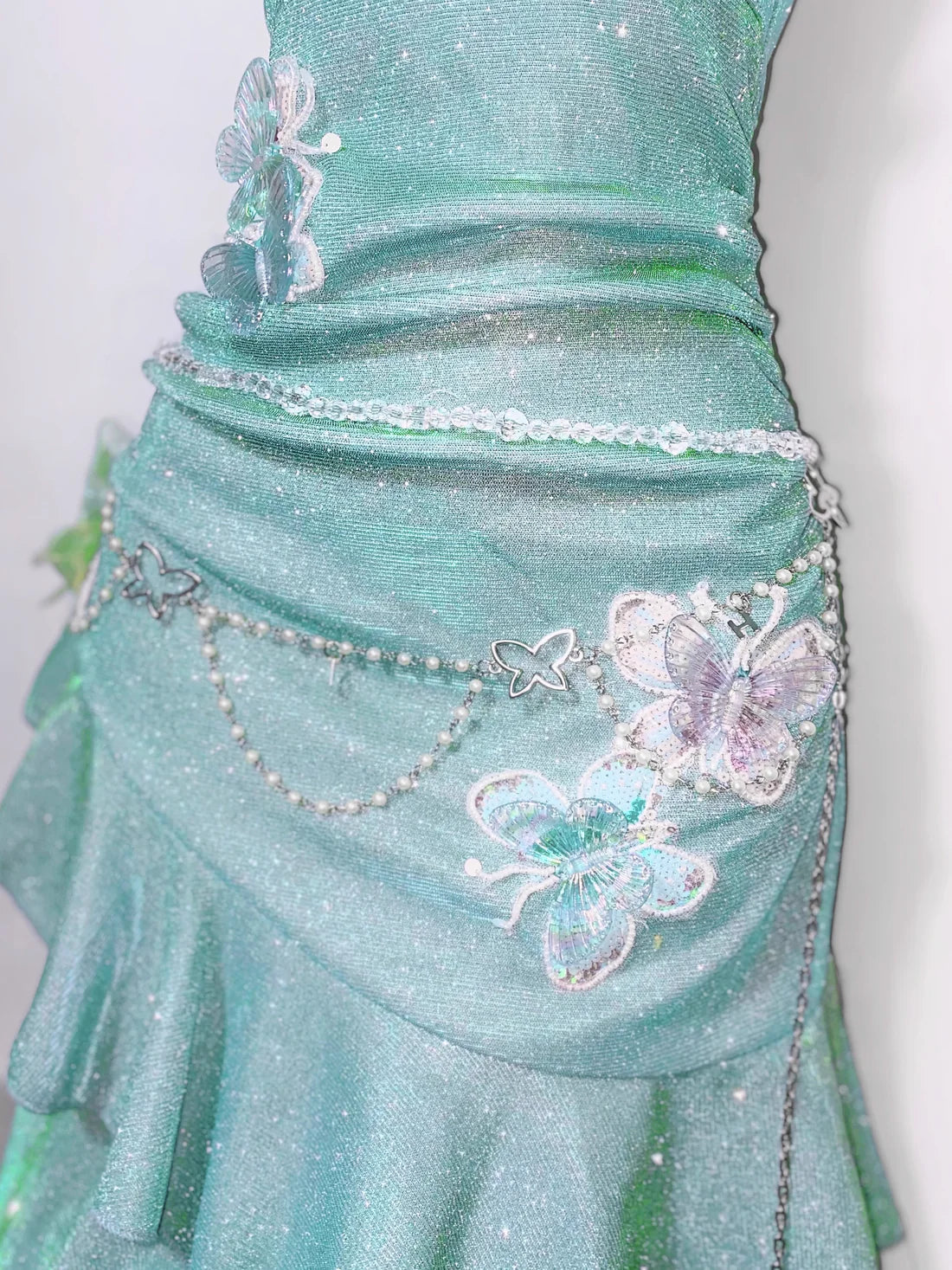 Fashion Mint Green Sparkling Sequin Spaghetti Strap Ruffled Hem Short 16th Birthday Party Dress Homecoming Dress D1529