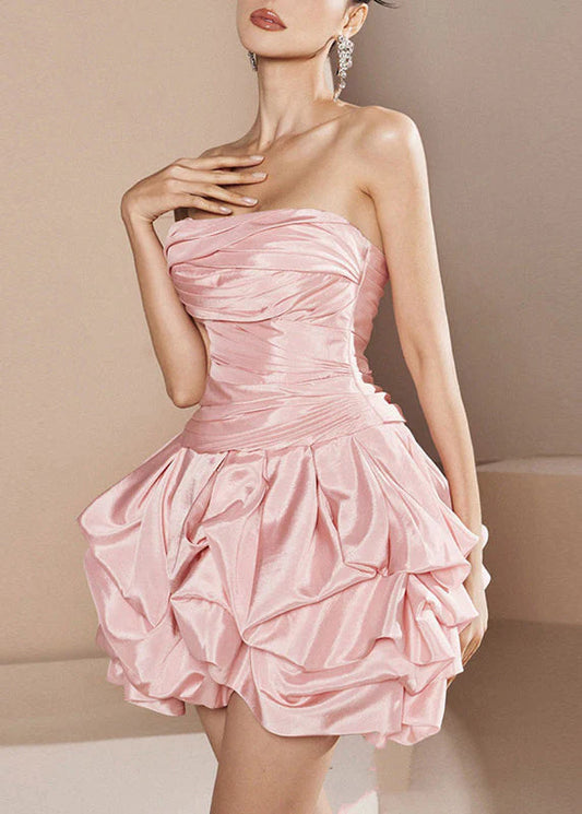 Beauty Homecoming Dress Strapless Pleated Cascade Back to School Outfits Party Dress D7112