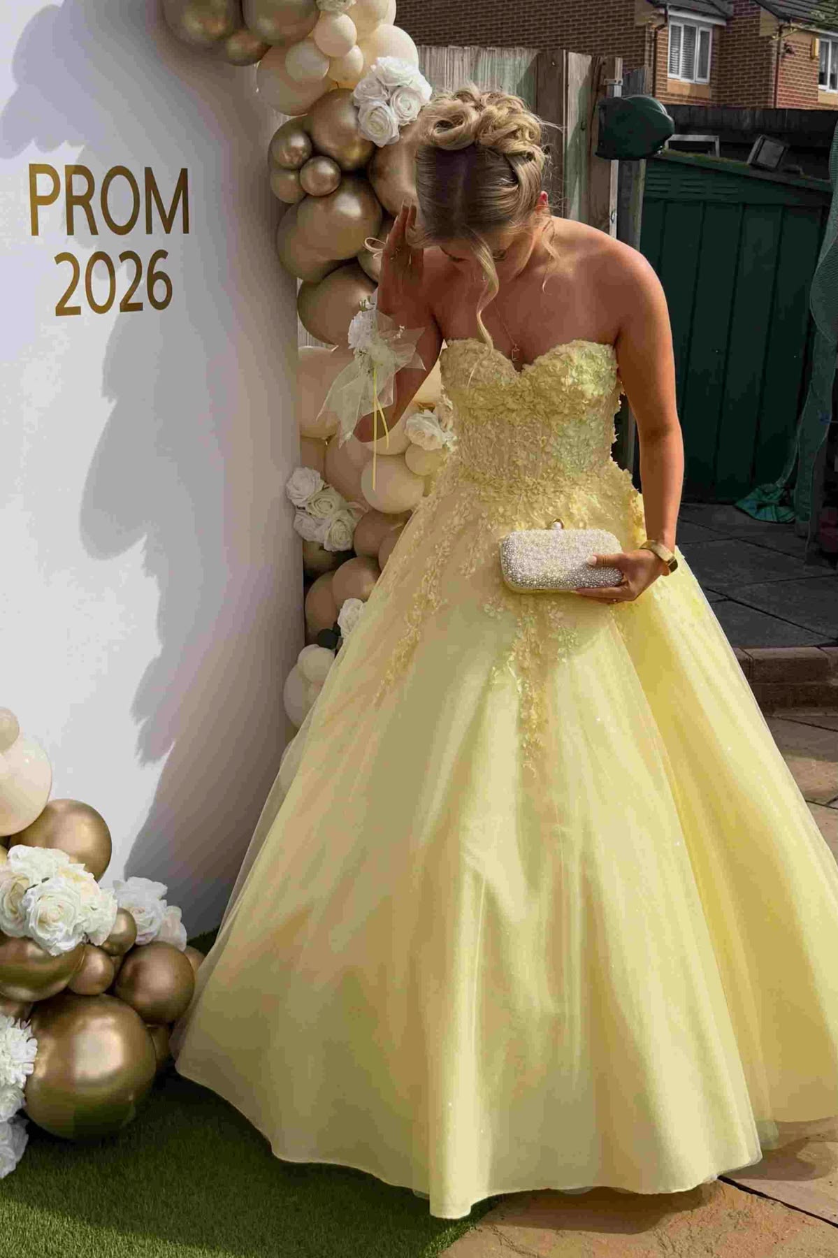 Chic Yellow A-Line Sweetheart Lace Appliques Tulle Dress Prom Evening Dress L129