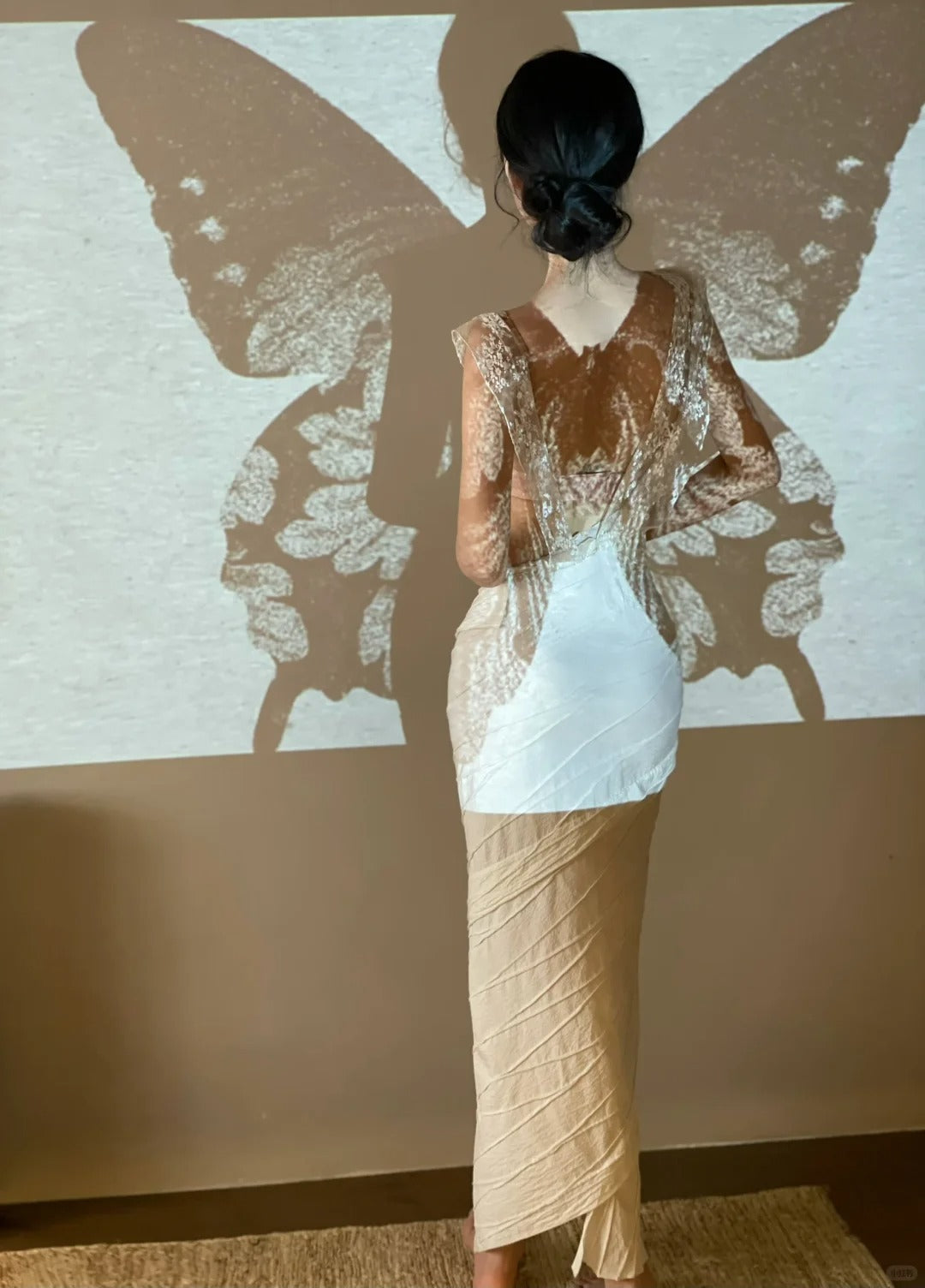 Dreamy White Sheath Dress V-Neck Lace Floral Appliques Chiffon Dress Prom Evening Dress L145