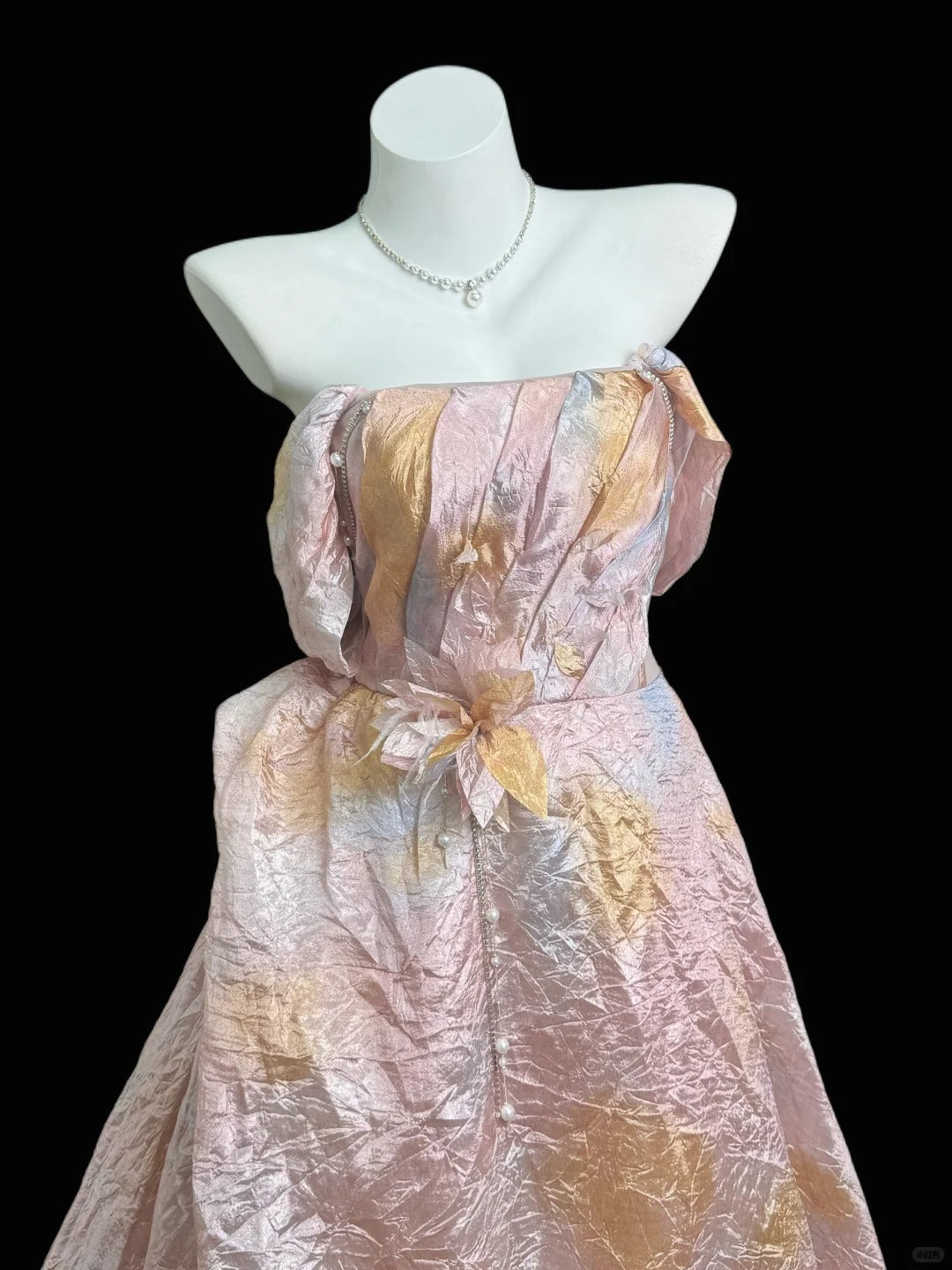 Fairy Pink A-Line Off-The-Shoulder Handmade Flower Ruched Taffeta Dress Prom Evening Dress L180