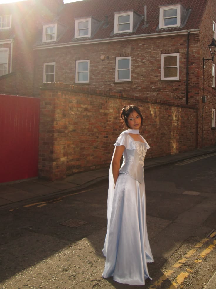 Simple Light Blue A-Line Square Neck Basque Waist Satin Dress Prom Evening Dress L217