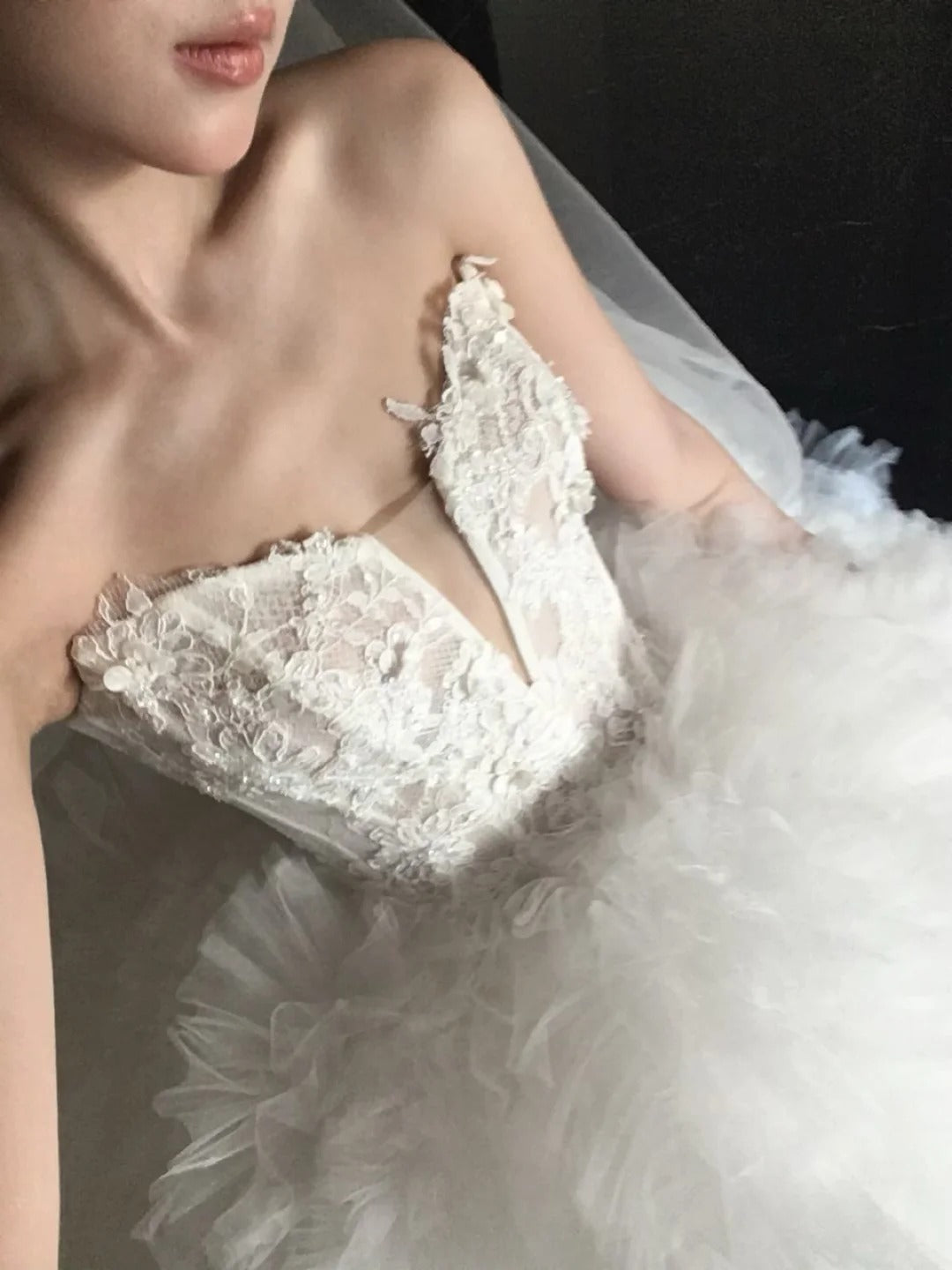 Pretty White Tulle Wedding Dress Sweetheart Ball Gown Bead Lace Garden Wedding Dress L238