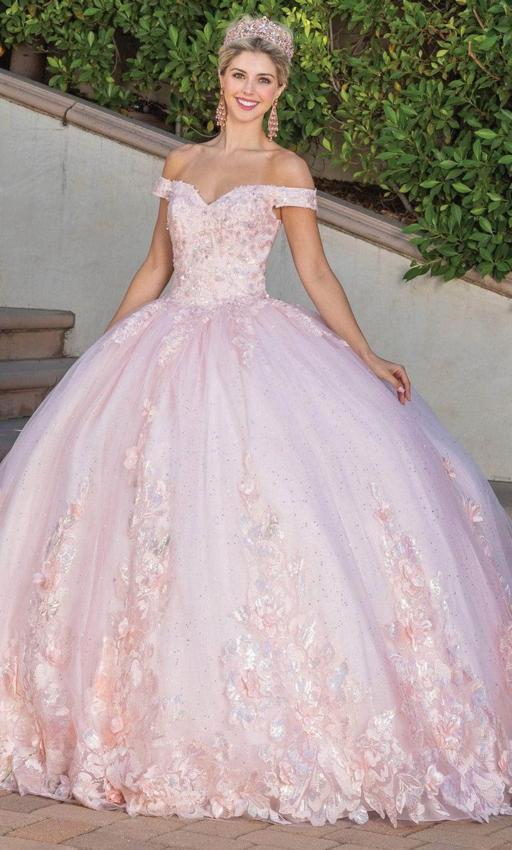 Princess Pink Ball Gown Off-The-Shoulder Appliques Sequins Tulle Dress Quinceanera Dress 16 L246