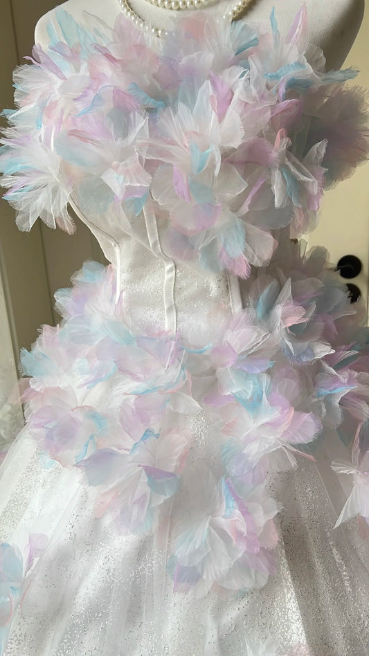 Fairy White Ball Gown Strapless Appliques Sequins Corset Tulle Dress Quinceanera Dress 16 L296