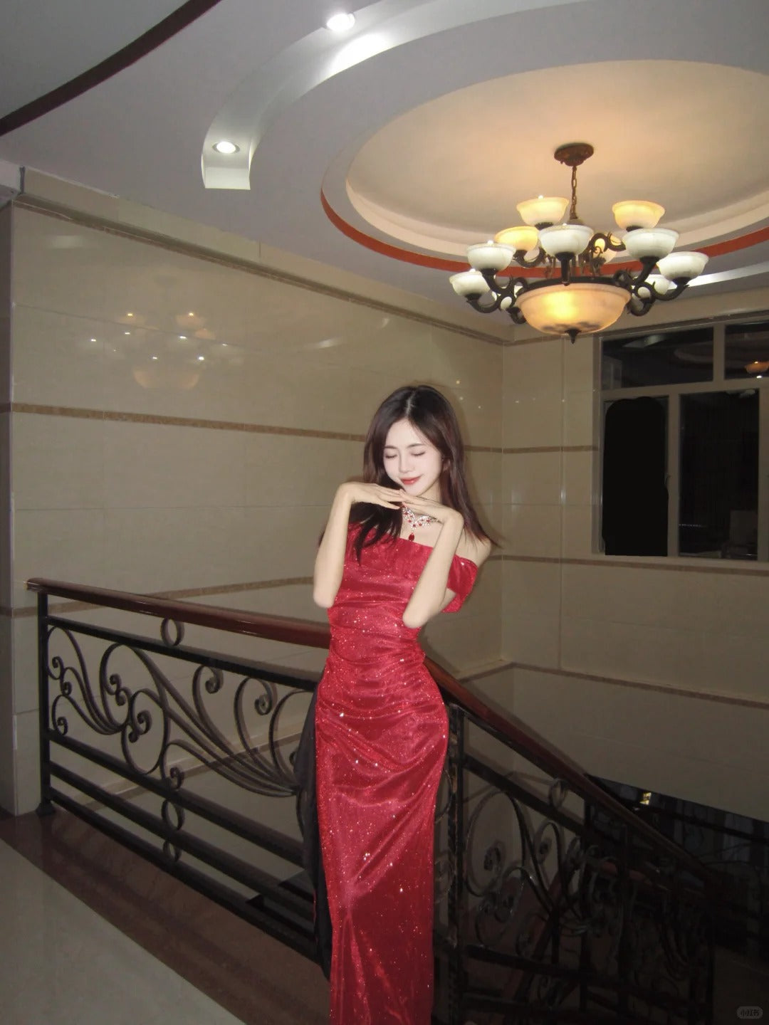 Sparkling Red Sheath Off-The-Shoulder Sequins Tulle Dress Prom Dress Evening Dress L320
