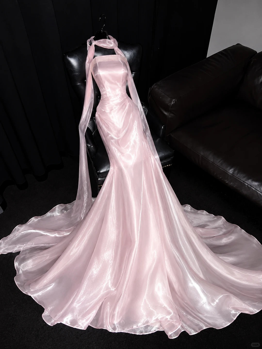 Pretty Light Pink Mermaid Strapless Ruched Organza Dress Prom Dress Evening Dress L321