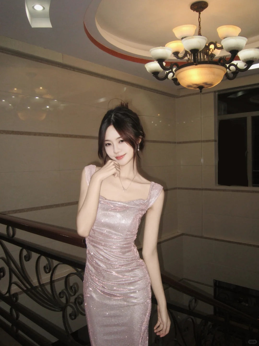 Sparkling Light Pink Mermaid Off-The-Shoulder Sequins Ruched Tulle Dress Prom Dress Evening Dress L322