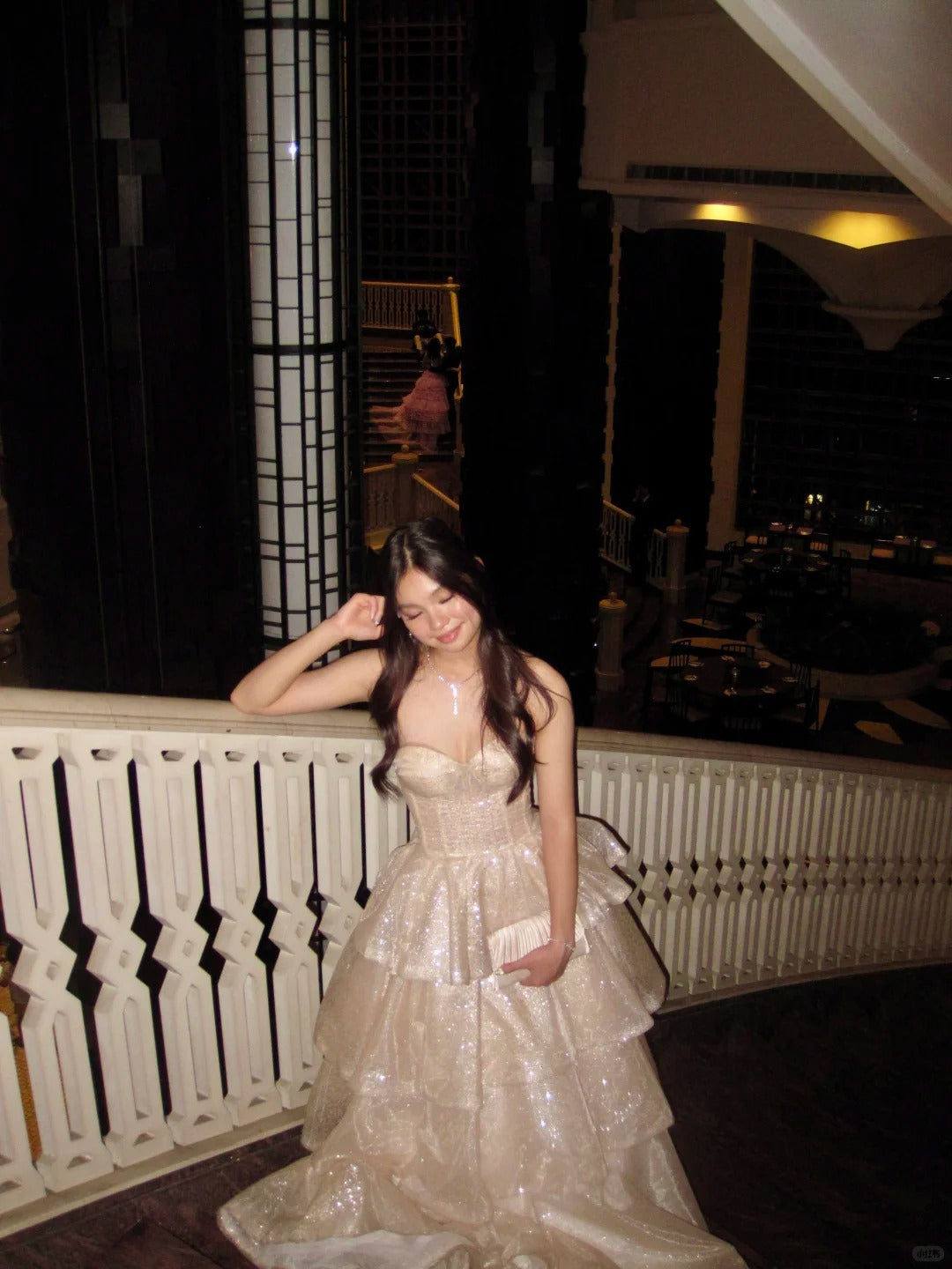 Sparkling Champagne Ball Gown Sweetheart Tiered Ruffled Glitter Tulle Dress Quinceanera Dress 16 L361