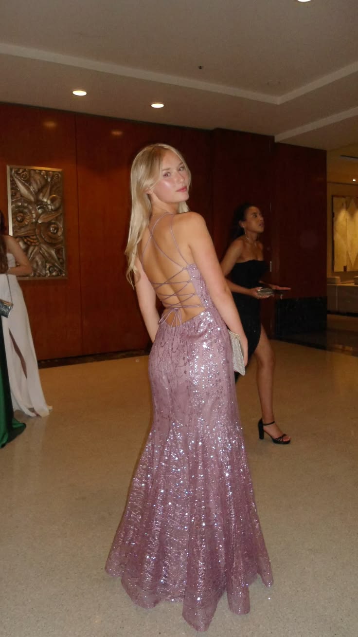 Sweet Purple Mermaid Spaghetti Strap Sequins Tulle Dress Prom Dress Evening Dress L395