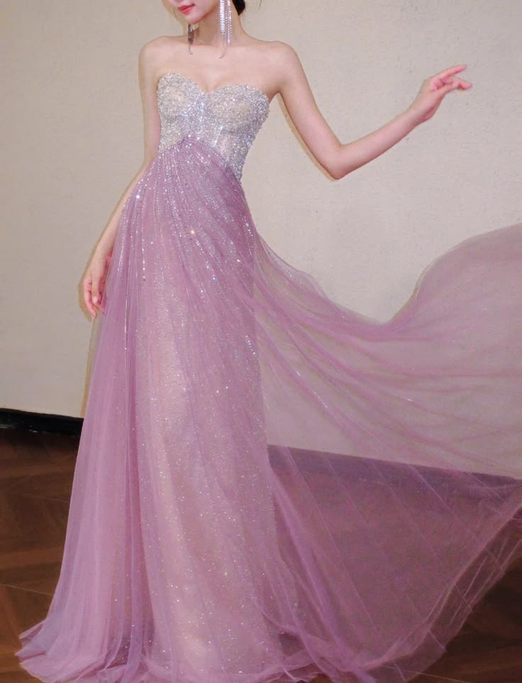 Sprakling Pink A-Line Sweetheart Sequins Tulle Dress Prom Dress Evening Dress L406