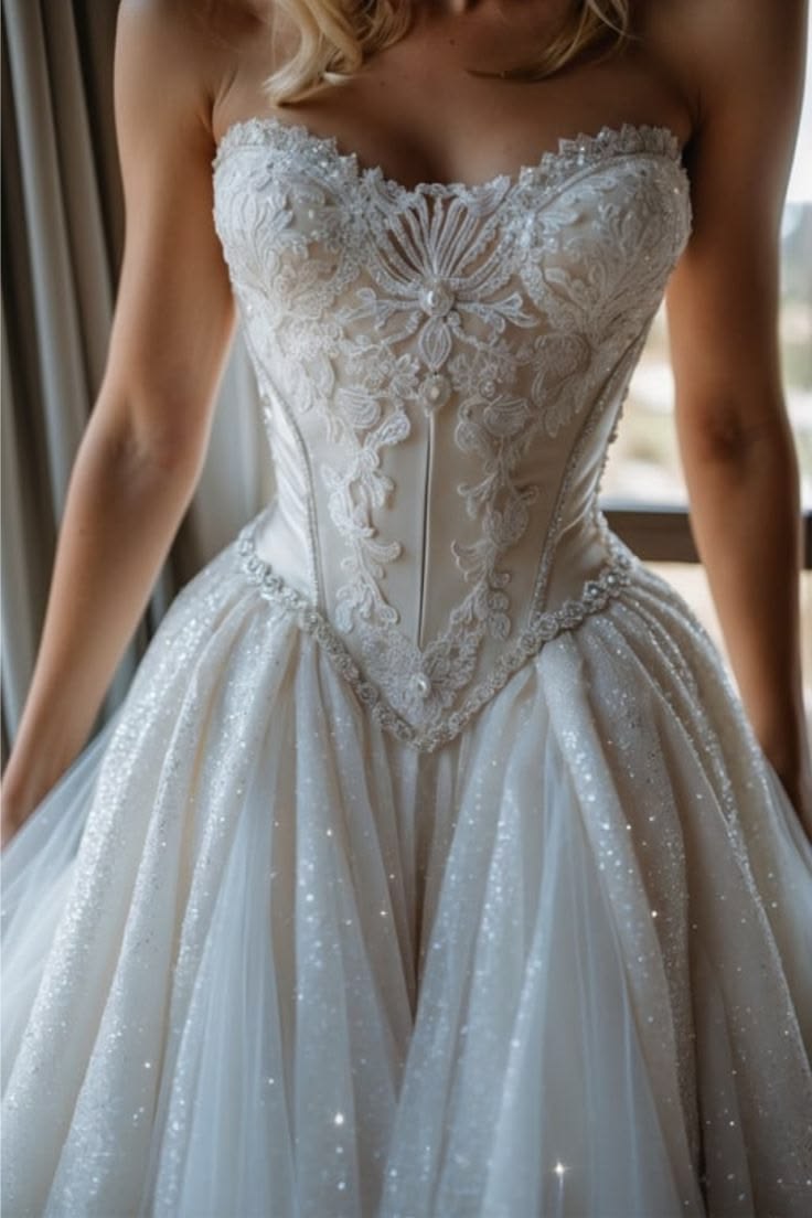 Elegant White Tulle Sweetheart Ball Gown Floral Appliques Pearl Garden Wedding Dress L40