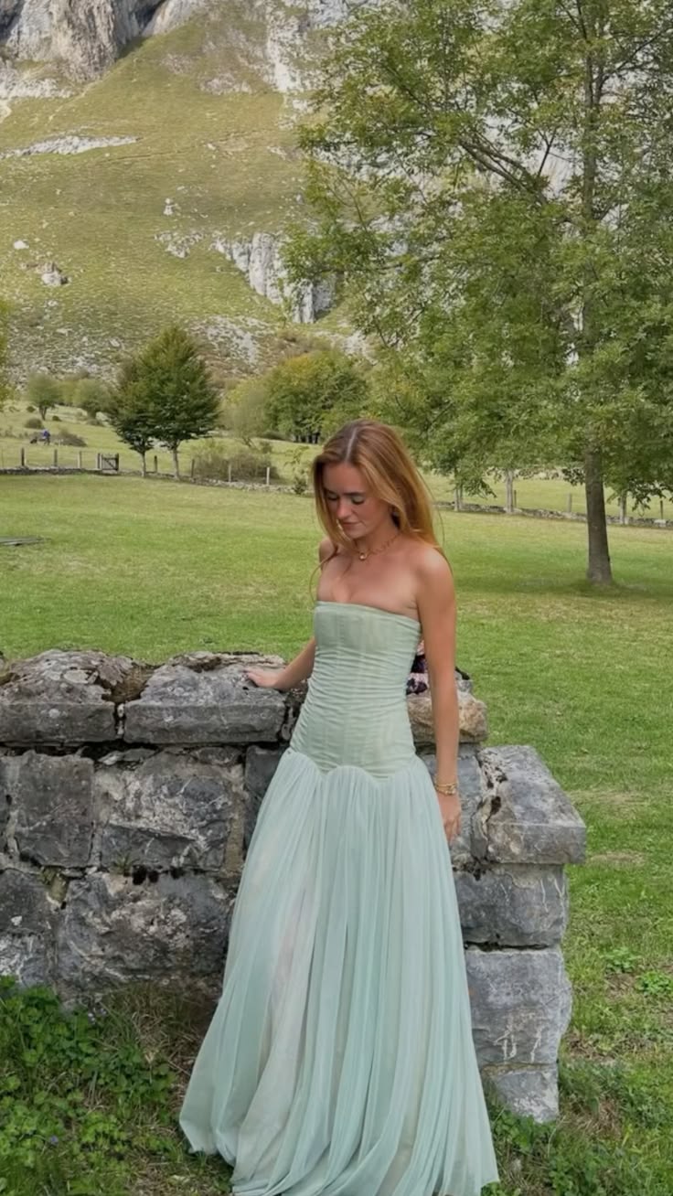 Simple Soft Green A-Line Strapless Corset Chiffon Dress Prom Dress Evening Dress L414