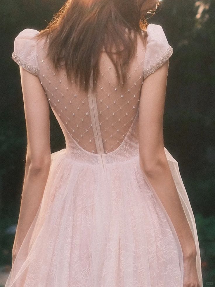 Sweet Pink A-Line Round Lace Beaded Tulle Dress Prom Dress Evening Dress L417
