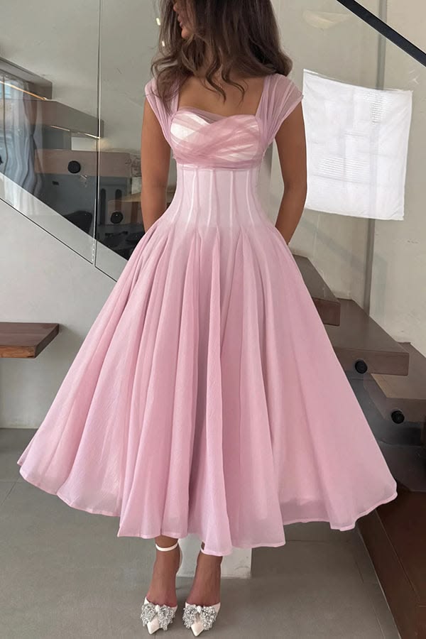 Sweet Pink A-Line Sweetheart Corset Tulle Dress Prom Dress Evening Dress L440