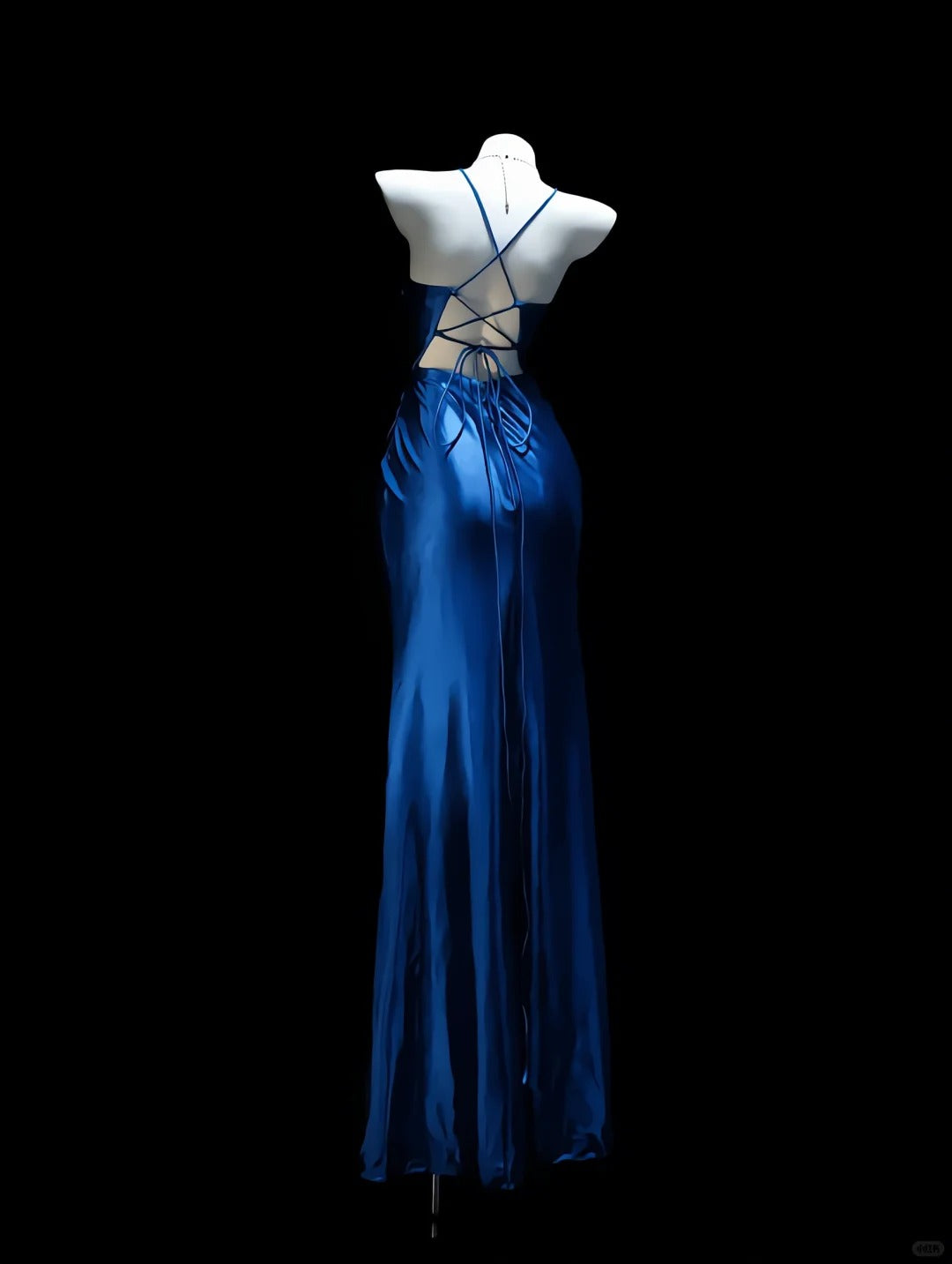 Pretty Royal Blue Sheath Spaghetti Strap Ruched Satin Dress Prom Dress Evening Dress L456