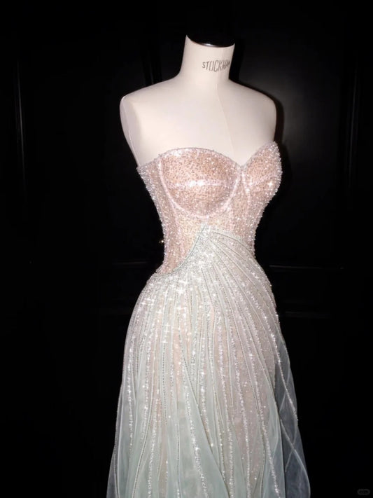 Fairy Mint Green A-Line Sweetheart Glitter Tulle Dress Prom Evening Dress L462