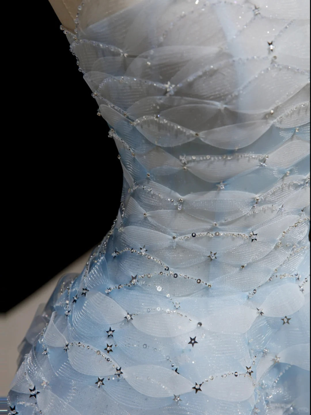 Dreamy Light Blue Ball Gown Strapless Sequins Beaded Tulle Dress Prom Quinceanera Dress 16 L463