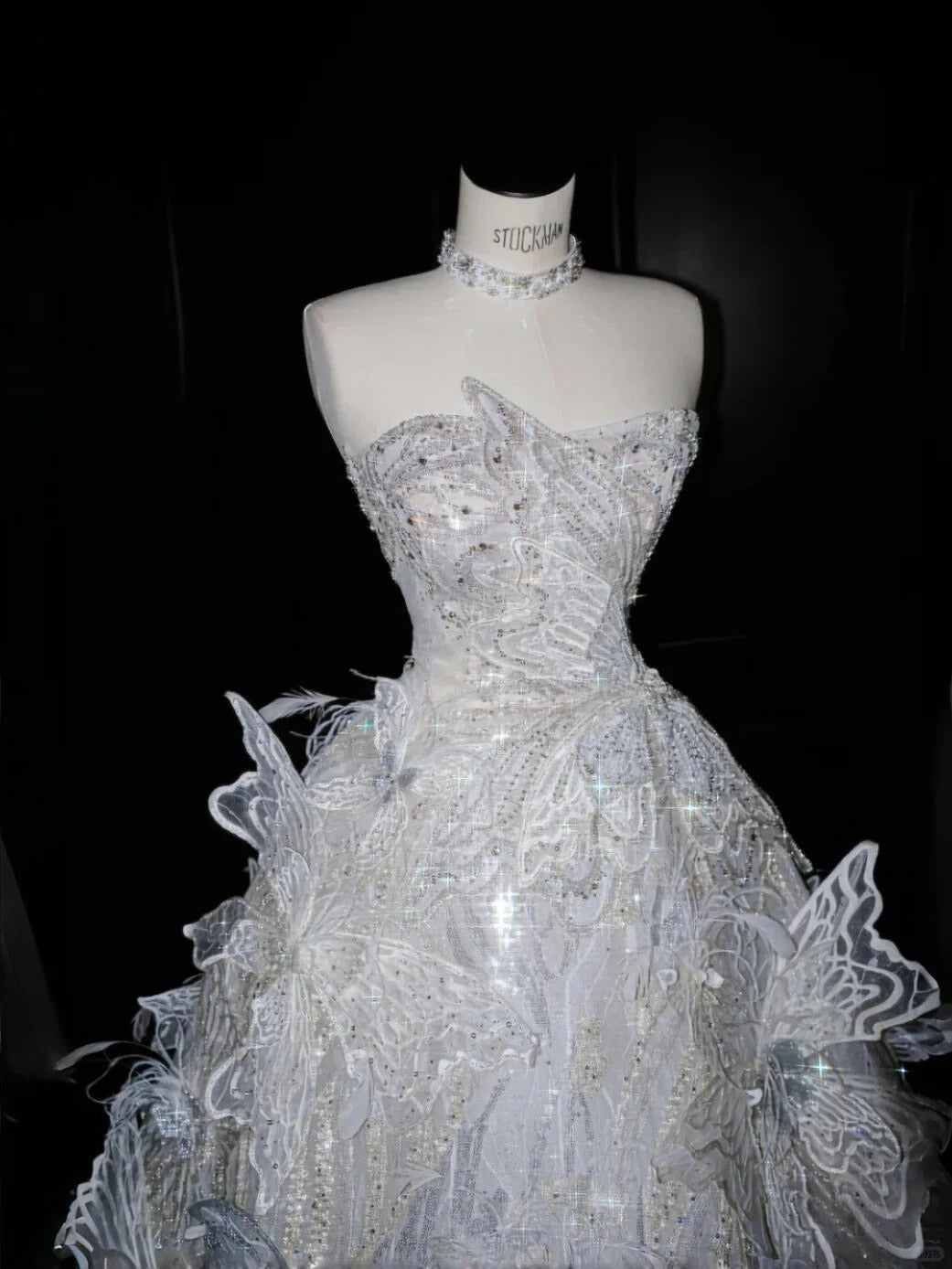 Fairy Ice Blue Ball Gown Strapless Butterfly Appliques Sequins Tulle Dress Quinceanera Dress 16 L514