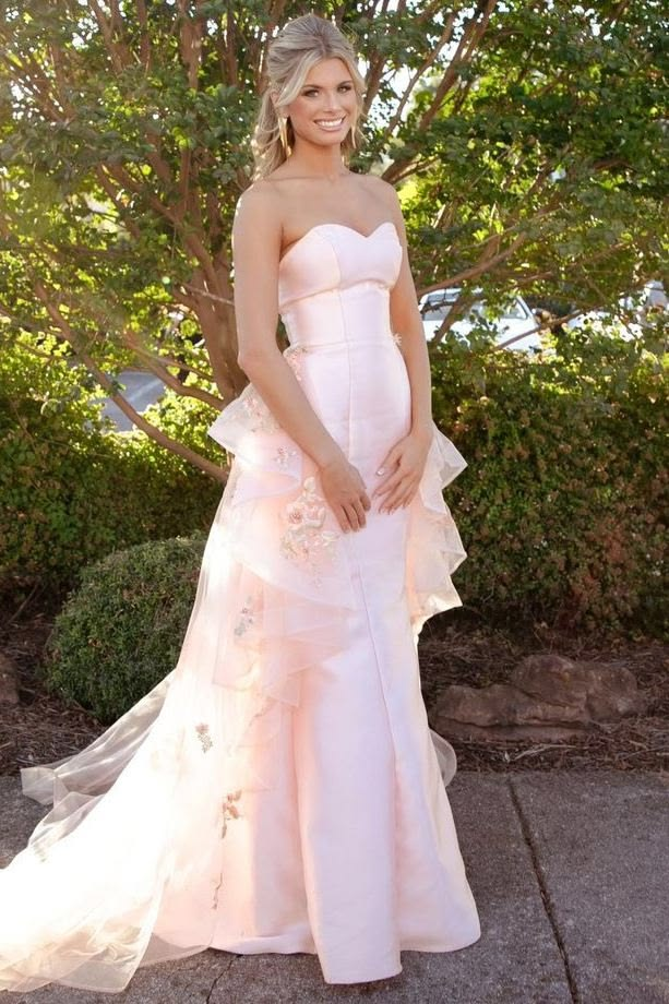 Pretty Pinki A-Line Sweetheart Embroidery Ruffled Tulle Dress Prom Evening Dress L535
