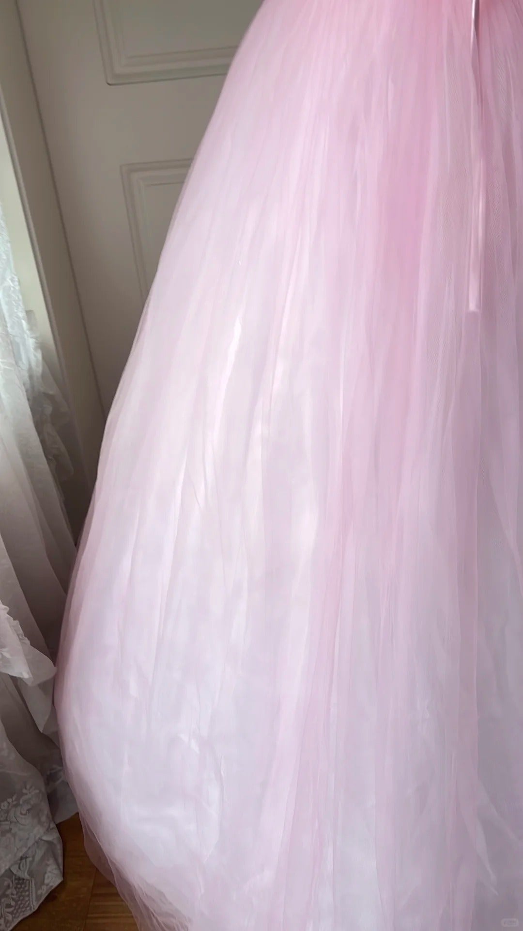 Feminine Pink Ball Gown Strapless Lace-Up Back Tulle Dress Quinceanera Dress 16 L574