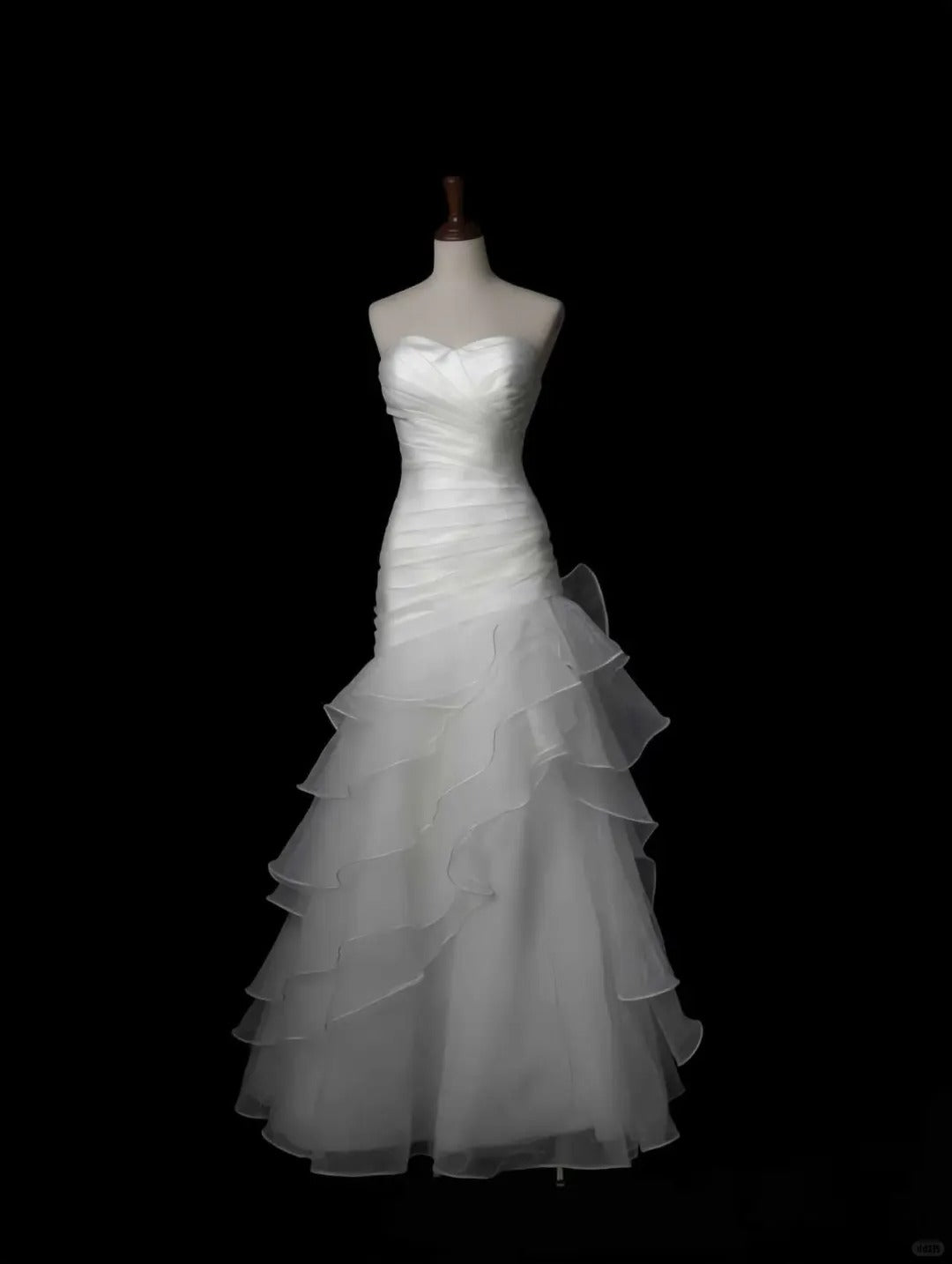 Modest White Tulle Wedding Dress Sweetheart Mermaid Tiered Ruffled Garden Wedding Dress L591