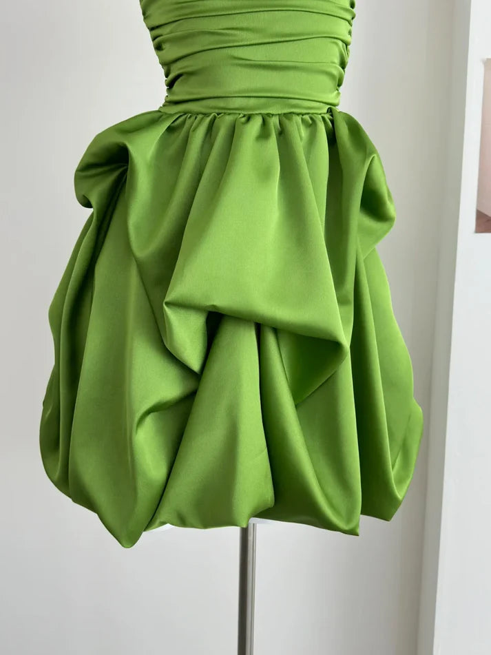 Simple Green Strapless Ruffled Hem Design A-line Mini Party Dress Homecoming Dress D1519