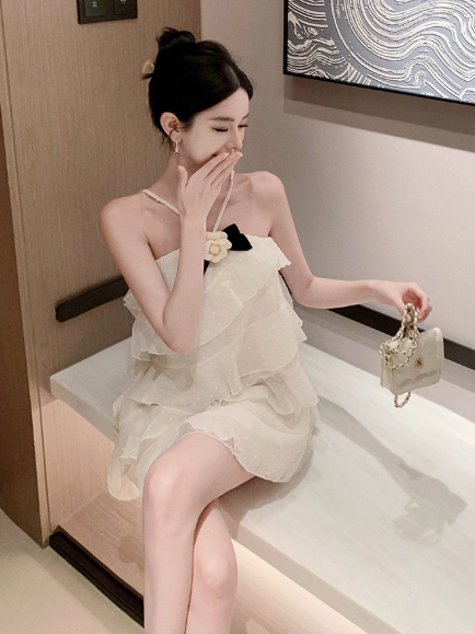 Cute Halter Sleeveless Mini Chiffon Dress Birthday Outfits Dress Party Dress D1734