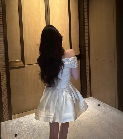 Elegant One Shoulder Lace Satin A-line Dress Mini Birthday Outfit D1738