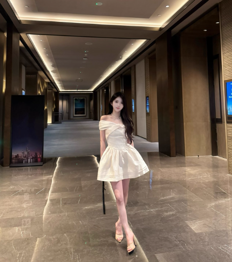 Elegant One Shoulder Lace Satin A-line Dress Mini Birthday Outfit D1738