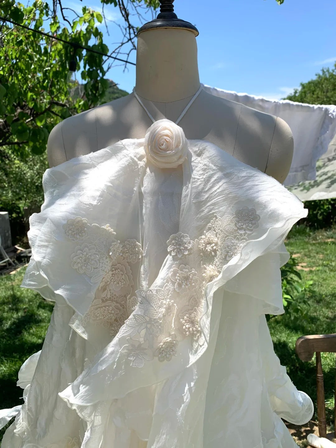 Cute Halter Handmade Flower Embroidery Ruffle Short Prom Dress Party Homecoming Dress D1778