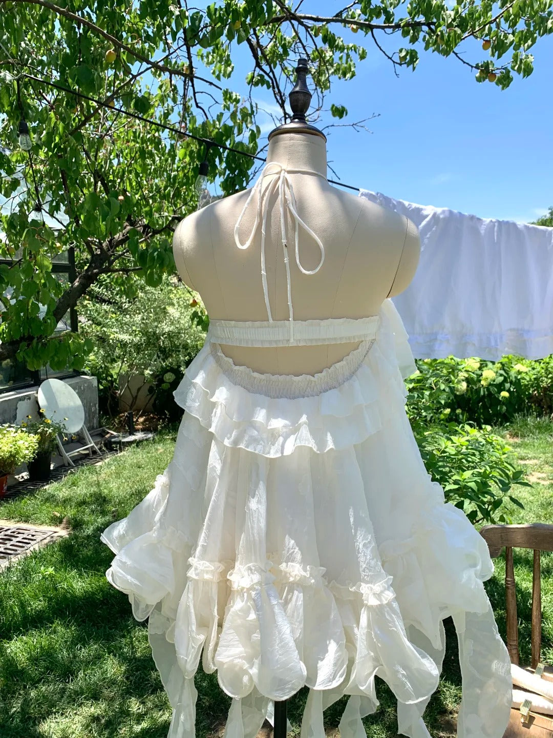 Cute Halter Handmade Flower Embroidery Ruffle Short Prom Dress Party Homecoming Dress D1778