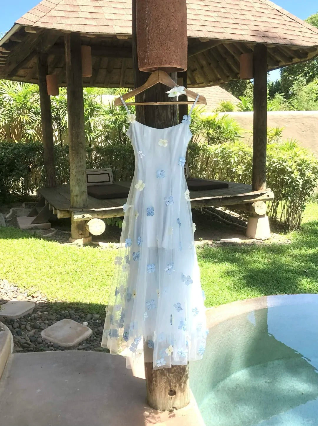 Seaside Spaghetti Straps Flower Tulle Homecoming Dress Sweet 16 Dress Cocktail Dress D1781