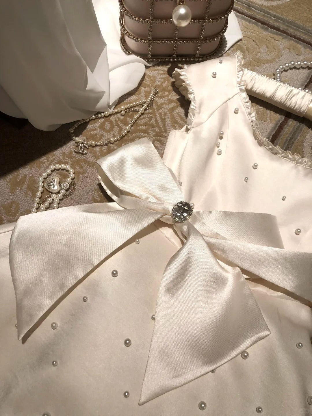 Cute A Line Crew Neck Pearl Crystal Bowknot Short Prom Dress Birthday Party Sweet 16 Dress D1782