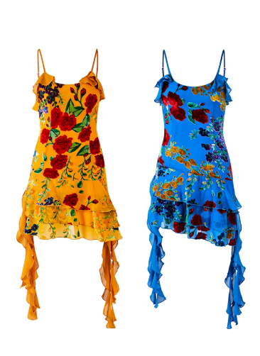 Sexy Seaside Spaghetti Straps Soutache Ruffle Short Outfits Dress Women Dress Summer Dress D1786