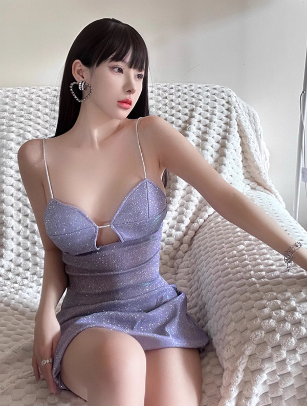 Shiny Purple Spaghetti Straps Sheath Short Summer Skirt Party Dress Women Dresss D1819