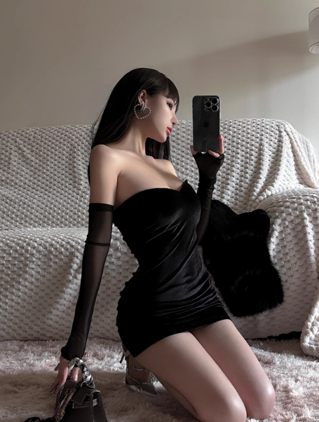 Sexy Black Sweetheart Neckline Short Sheath Skirt Summer Dress Party Dress Women Dress D1820