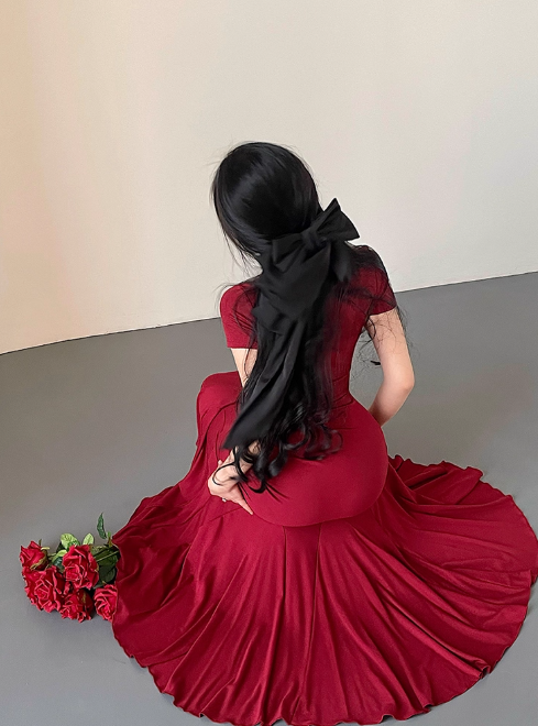 Pretty Short Sleeve Sheath Fold Ankle Length Mermaid Dress Summer Dress Party Dress Women Dress D1821