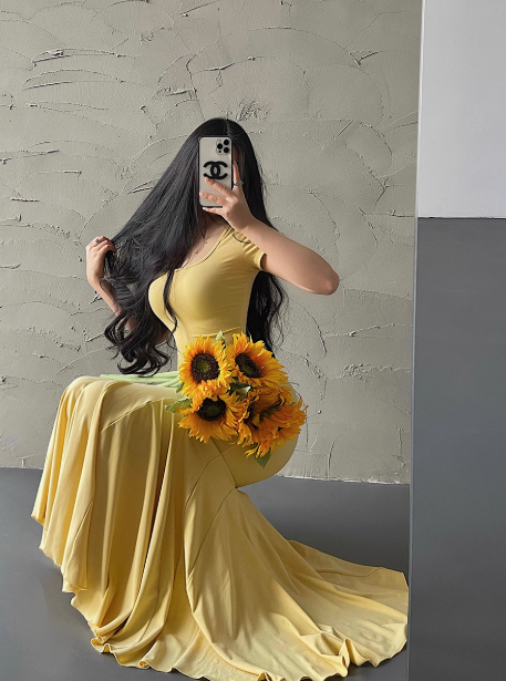 Pretty Short Sleeve Sheath Fold Ankle Length Mermaid Dress Summer Dress Party Dress Women Dress D1821